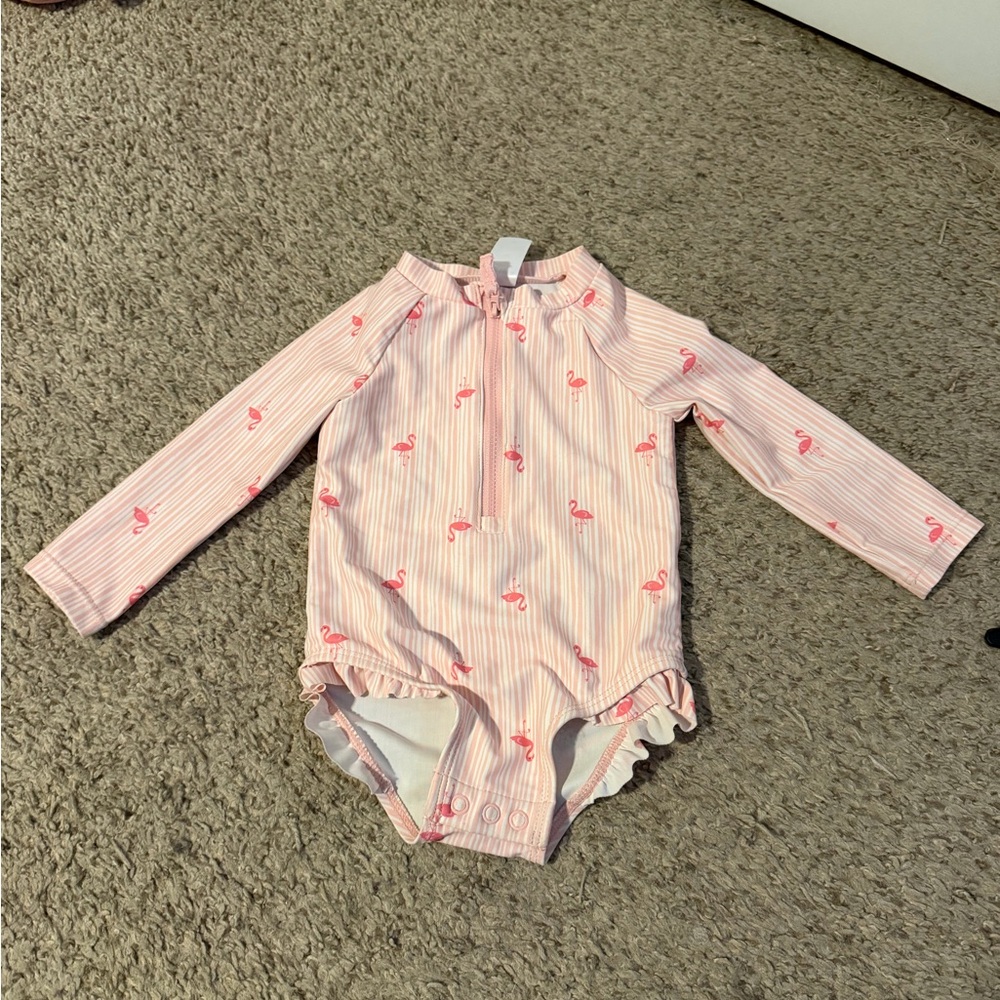 Carter's Pink Flamingo Zip-Up Baby Bodysuit